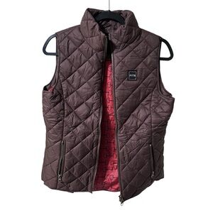 FITS Riding Quilted Equestrian Vest Brown Puffer Bit Print Lining Medium